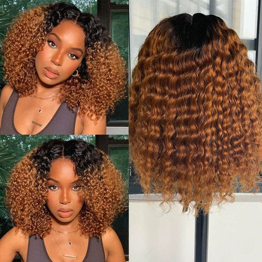 Short Afro Curls Black to Brown  Synthetic Wig