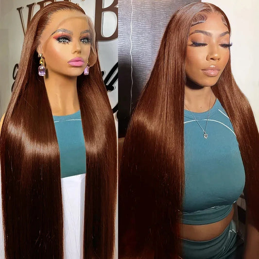 Human Hair Colored Chocolate Brown 13x4 Lace Front Wigs